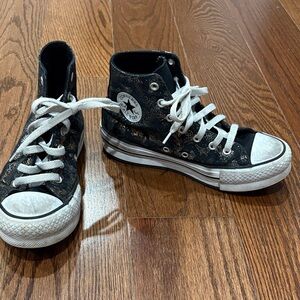 Converse Kids High-Top Sneakers - Black with White Toe and Metallic details